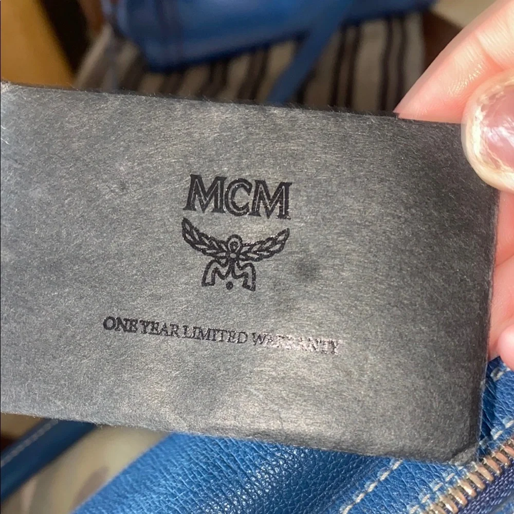 MCM Blue Satchel with Gold Accents with Card of Authenticity Boston style